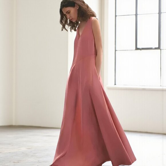 Theory 90s V-Neck Maxi Dress Dusty Carnation Size 4 Excellent Condition - Picture 1 of 12